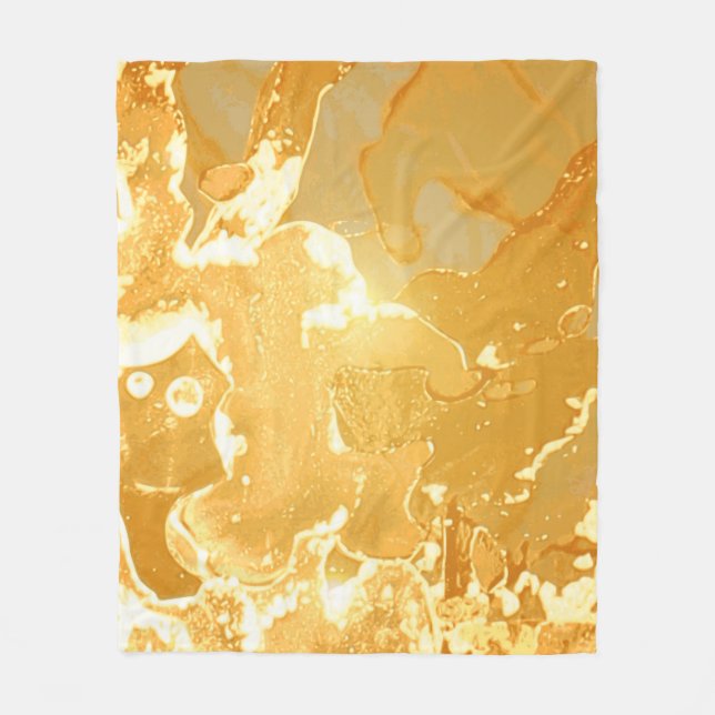 Golden Gult Marble Bläck Mönster Fleecefilt (Framsidan)