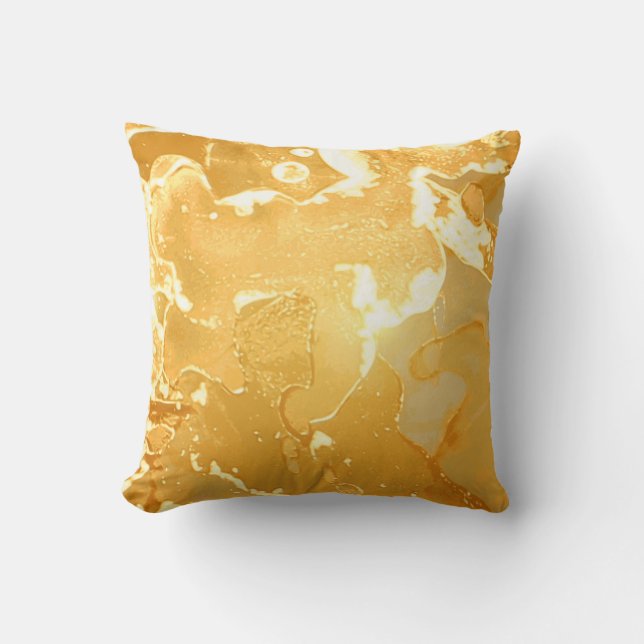 Golden Gult Marble Bläck Mönster Kudde (Framsida)