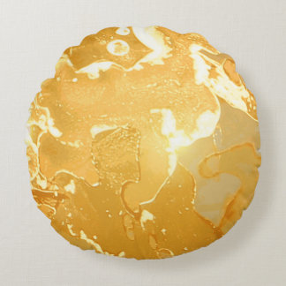 Golden Gult Marble Bläck Mönster Rund Kudde
