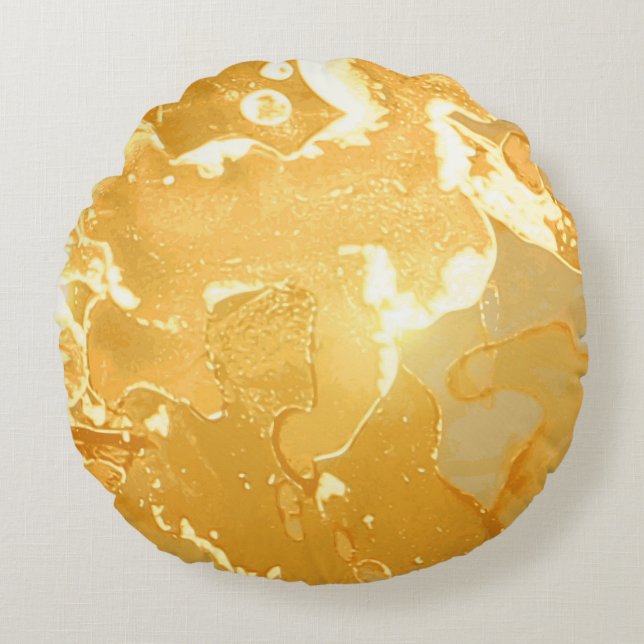 Golden Gult Marble Bläck Mönster Rund Kudde (Framsidan)