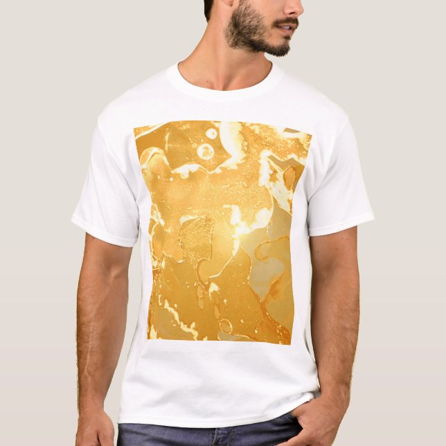 Golden Gult Marble Bläck Mönster T Shirt (Framsida)