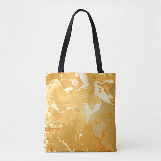 Golden Gult Marble Bläck Mönster Tygkasse (Framsida)