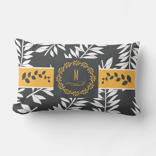 Golden Gult med Grått Monogram av kol Utomhuskudde (Framsida)