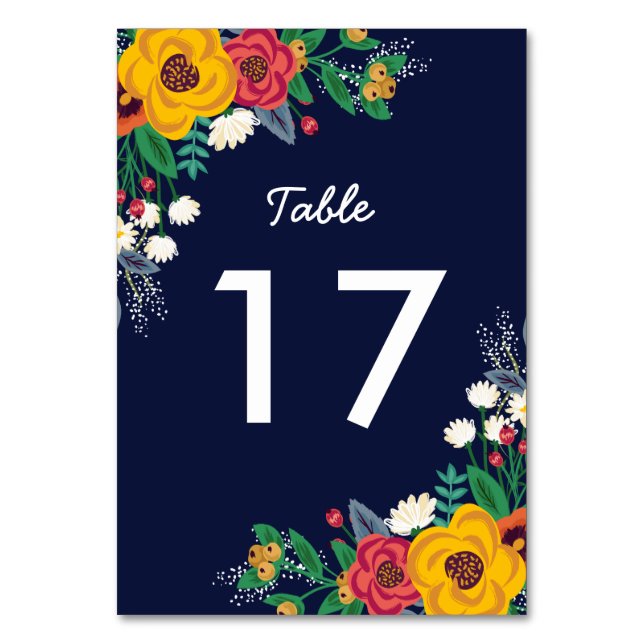 Golden Gult Navy Blue Bohemian Bouquet Bordsnummer (Framsidan)