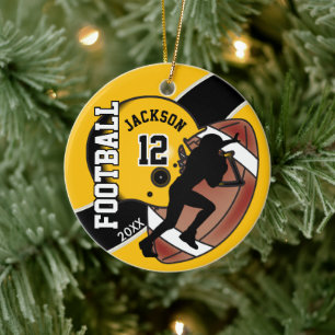 Golden Gult och Black Football Player Julgransprydnad Keramik
