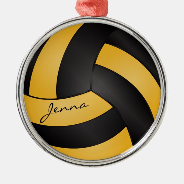 Golden Gult och Black Personalize Volleyball Julgransprydnad Metall (Framsidan)