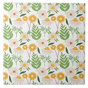 Golden gult och elfenbensvitt blommönster kakelplatta
