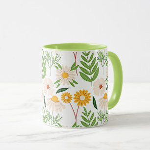 Golden gult och elfenbensvitt blommönster mugg