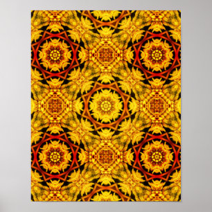Golden Gult Orange Abstrakt Flowers Art Poster