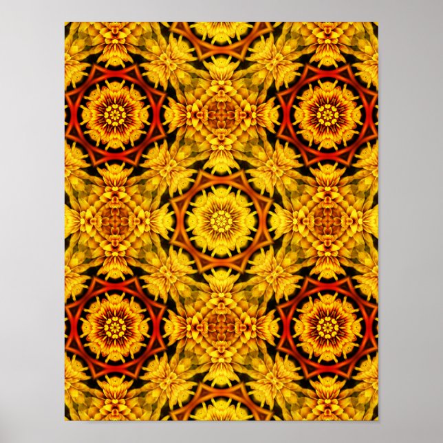 Golden Gult Orange Abstrakt Flowers Art Poster (Framsidan)