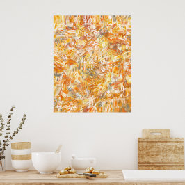Golden Gult Orange Warm Brushstrokes Abstrakt Poster