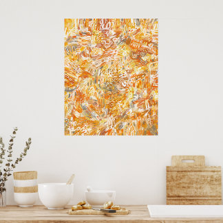 Golden Gult Orange Warm Brushstrokes Abstrakt Poster