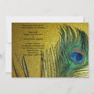 Golden Gult Peacock Bröllop Inbjudningar