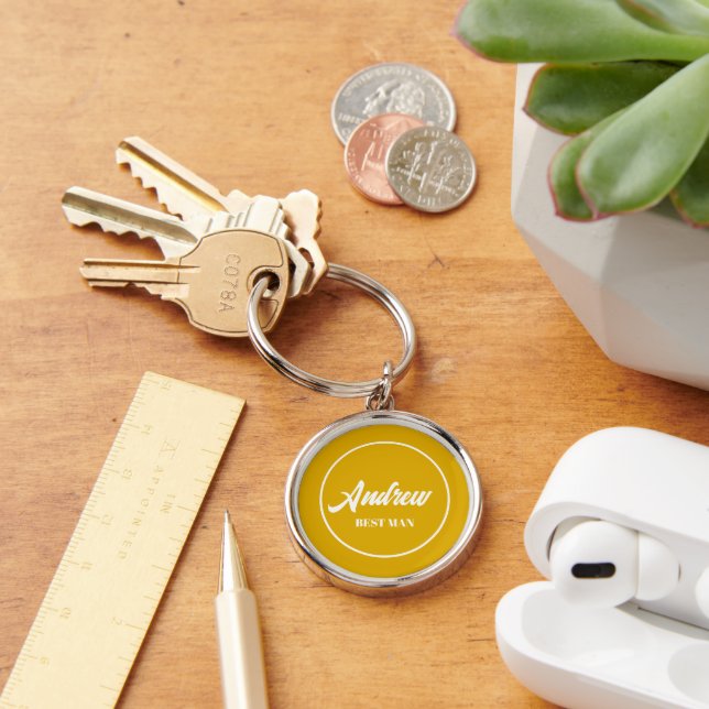 Golden Gult Personlig Bröllop Best Man Rund Silverfärgad Nyckelring (Skrivbord)