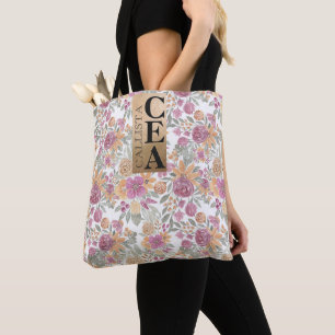 Golden Gult Rosa Blommigt Watercolor Monogram Tygkasse