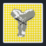 Golden Gult Safari Dot med Pop Art Elephant Fyrkantig Klocka<br><div class="desc">Mod polka dot mönster i Emporio Moffas "Safari"-palett i färg med PP Art Elephant-design på framsidan och på baksidan.</div>