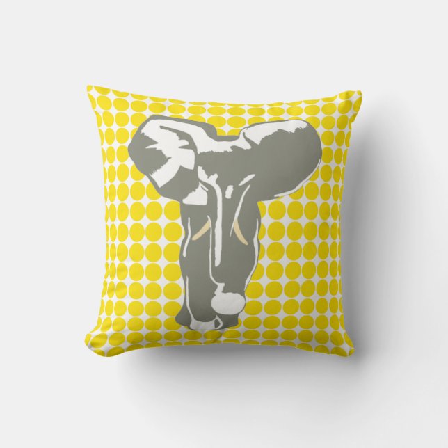 Golden Gult Safari Dot med Pop Art Elephant Kudde (Framsida)