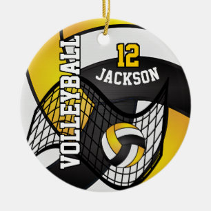 Golden Gult, vit och svart volleyball 🏐 Julgransprydnad Keramik