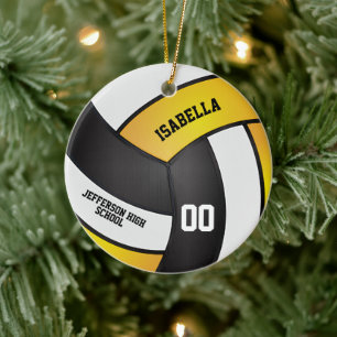 Golden Gult, vit och svart volleyboll Julgransprydnad Keramik