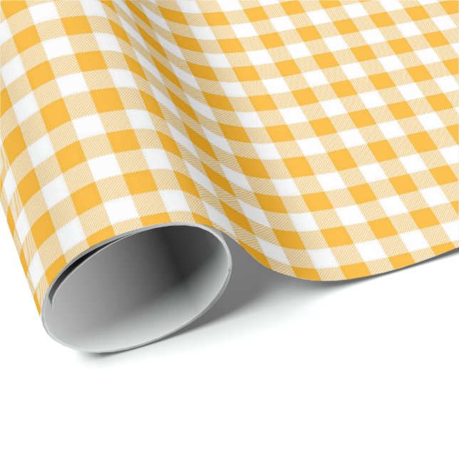 Golden Gult | White Gingham Wrapping Papper Presentpapper (Rullad Hörn)