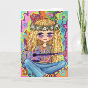 Golden Hair Hippie Chick Lila Guitar Fredstecken Kort