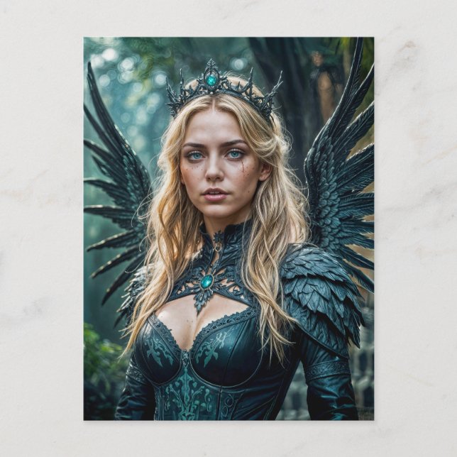 Golden-Haired Angel with black Wings Vykort (Framsida)