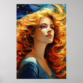 Golden Halls Woman Wall Art Painting Porträtt Poster