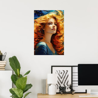 Golden Halls Woman Wall Art Painting Porträtt Poster
