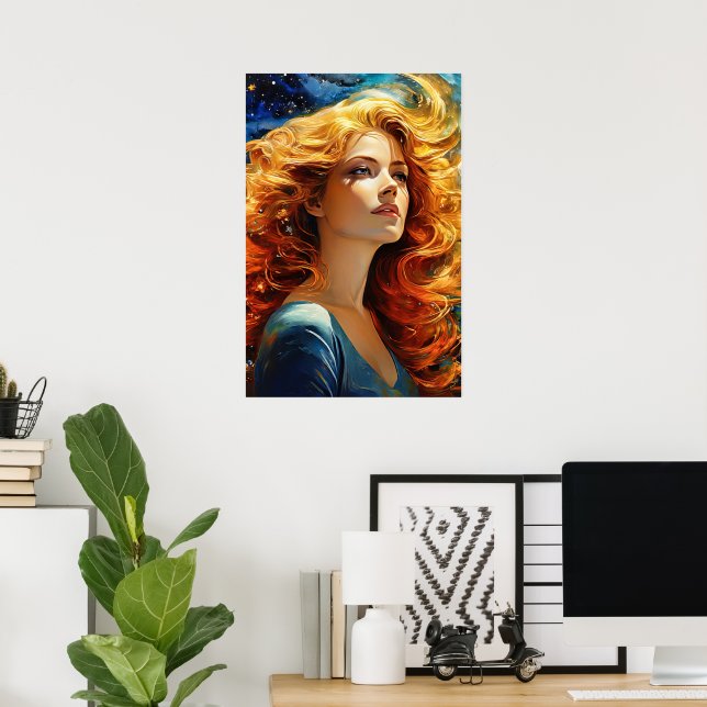 Golden Halls Woman Wall Art Painting Porträtt Poster (Hemmakontoret)
