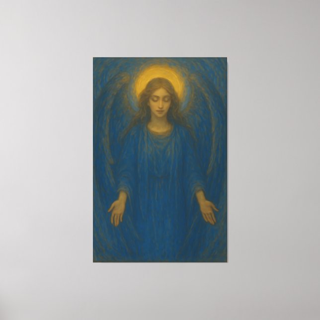 Golden Halo Blessing Angel – Sacred Blue Wing Guar Canvastryck (Framsida)
