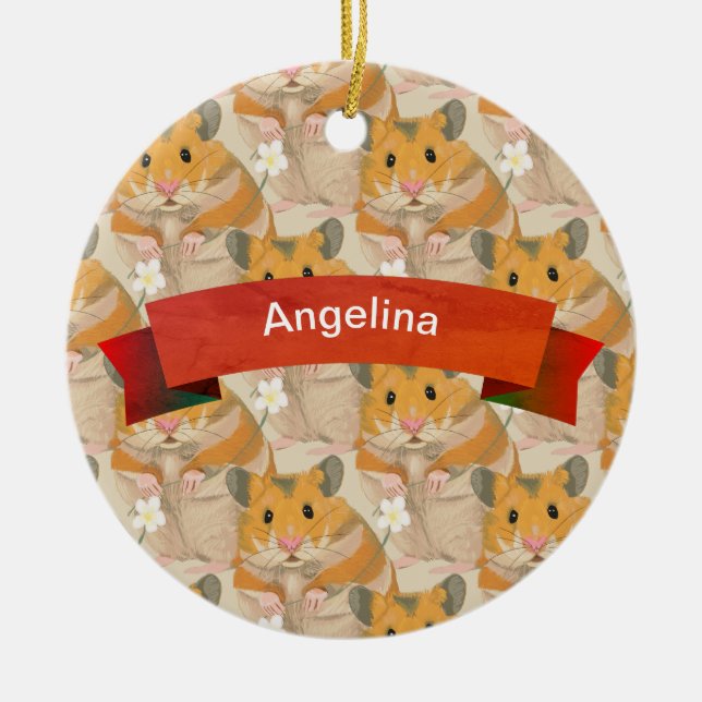 Golden Hamster Mönster personlig Julgransprydnad Keramik (Framsidan)