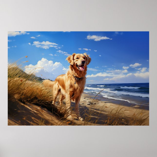 Golden-hämtaren på stranden poster (Framsidan)