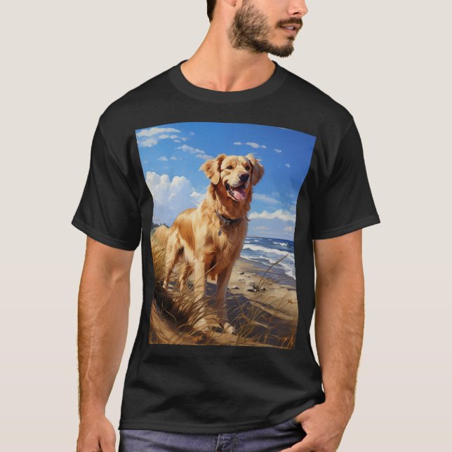Golden-hämtaren på stranden t shirt (Framsida)