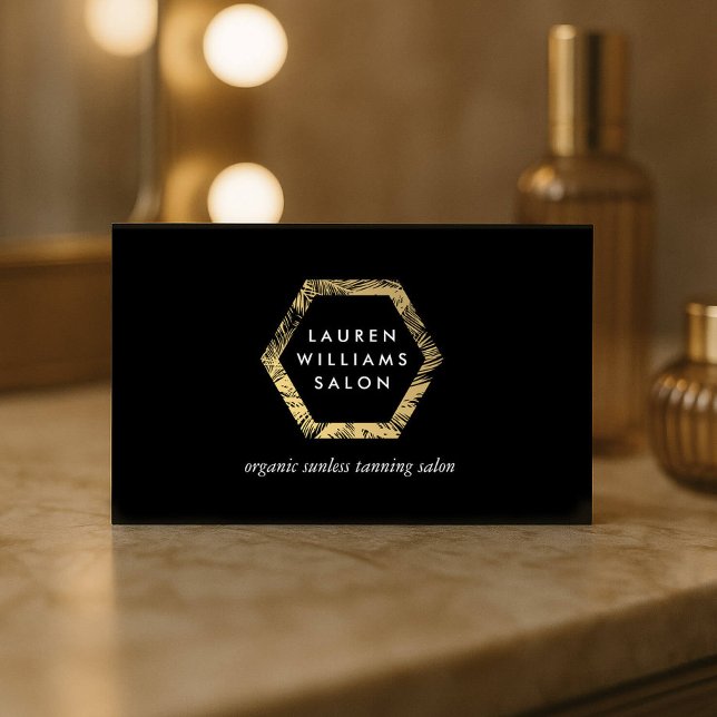 Golden Handflatan Spray Tanning Salon Logotyp på B Visitkort (Skapare uppladdad)
