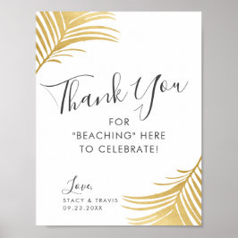 Golden Handflatan Tack Beach Wedding Sign Poster