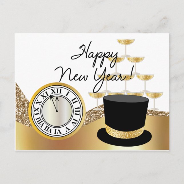 Golden Happy New Year  Postcard Vykort (Framsida)