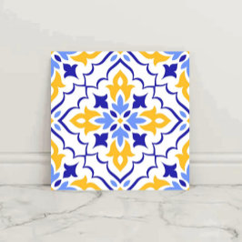 Golden Harmony Blue Floral Mosaic Elegant  Kakelplatta