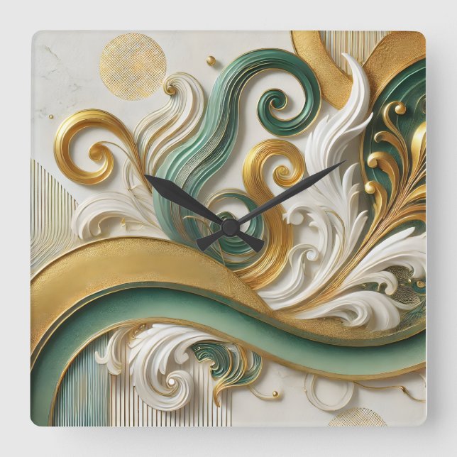 Golden Harmony Swirl - Elegant Abstrakt Wall Clock Fyrkantig Klocka (Framsida)
