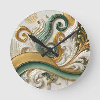 Golden Harmony Swirl - Elegant Abstrakt Wall Clock Rund Klocka
