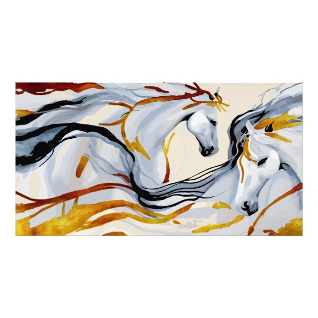 Golden Harmony: Två hästar i Fantasy Realm Fototryck (Framsidan)