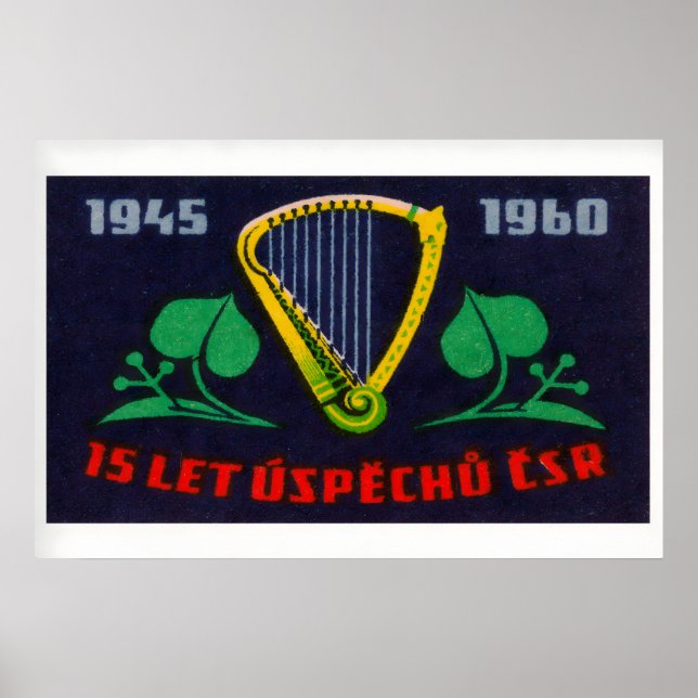 Golden Harp - Matchbox Print - Czech Wall Art Poster (Framsidan)