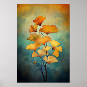 Golden Harvest: AI-Inspired Fall Färg Ginkgo Bran Poster