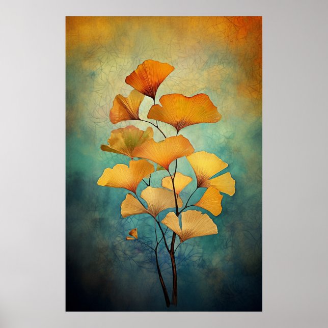 Golden Harvest: AI-Inspired Fall Färg Ginkgo Bran Poster (Framsidan)