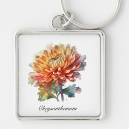 Golden Harvest Chrysanthemum, anpassningsbar Fyrkantig Silverfärgad Nyckelring