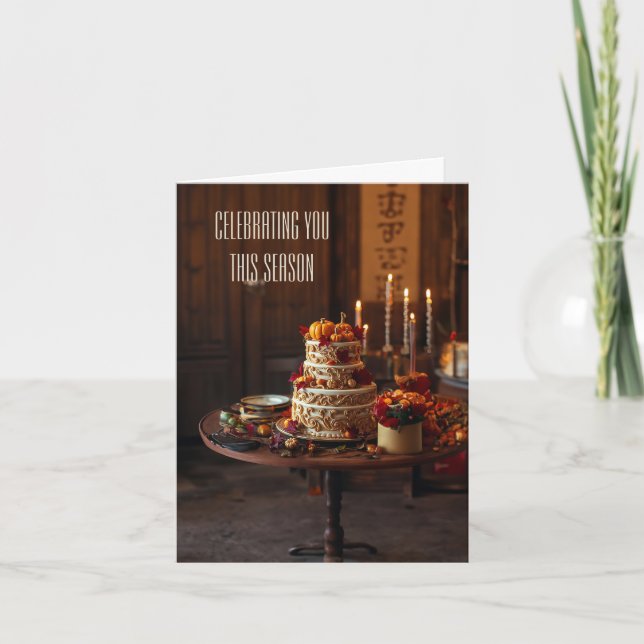 Golden Harvest Elegance Thanksgiving Birthday Kort (Framsida)