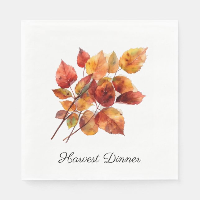 Golden Harvest Löv: Fall Watercolor, anpassningsba Pappersservett (Framsidan)
