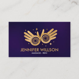 Golden Healing Händer Energy Spiral på violett Visitkort