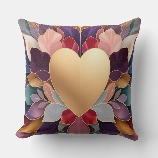 Golden Heart Bloom Elegant Multicolor Floral Sym Kudde (Framsida)