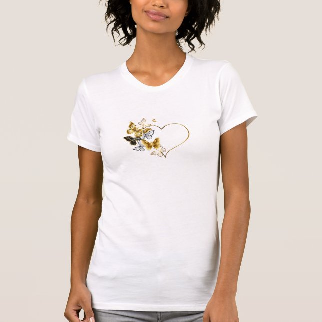 Golden Heart & Butterflies Bella+Canvas Slim Fit T Shirt (Framsida)