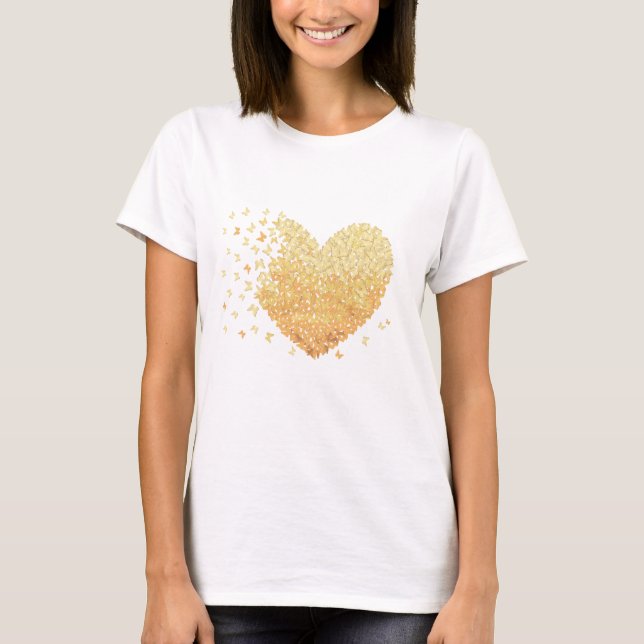 Golden Heart Butterflies Heart Tshirt T Shirt (Framsida)
